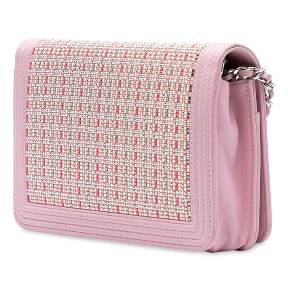 Pre-Loved Chanel Calfskin Crystal Studded Boy Wallet on Chain - Picture 2 of 8